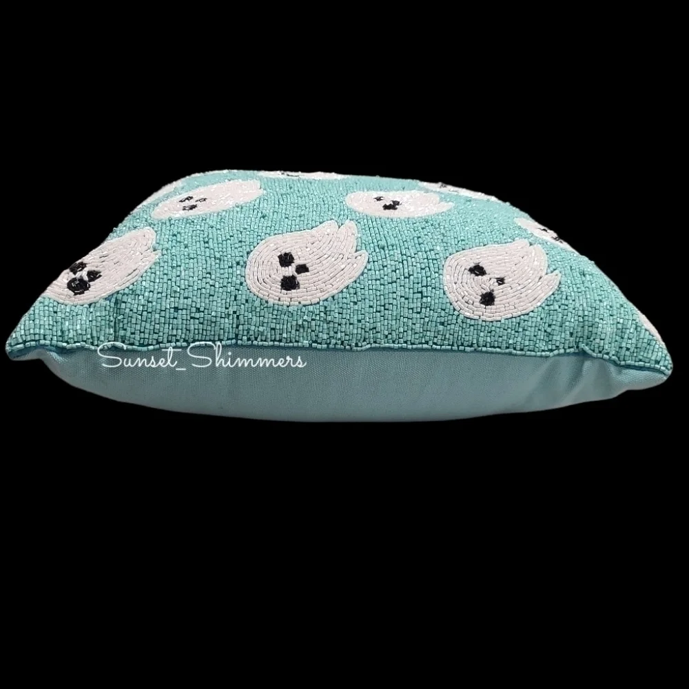 Blue Beaded Ghost Throw Pillow Decor New